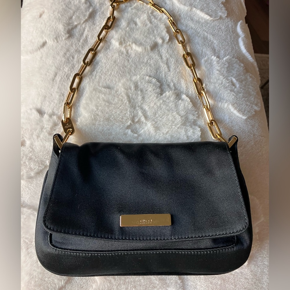 Vintage Gucci Black Satin Bag with Gold Accent - Picture 14 of 14
